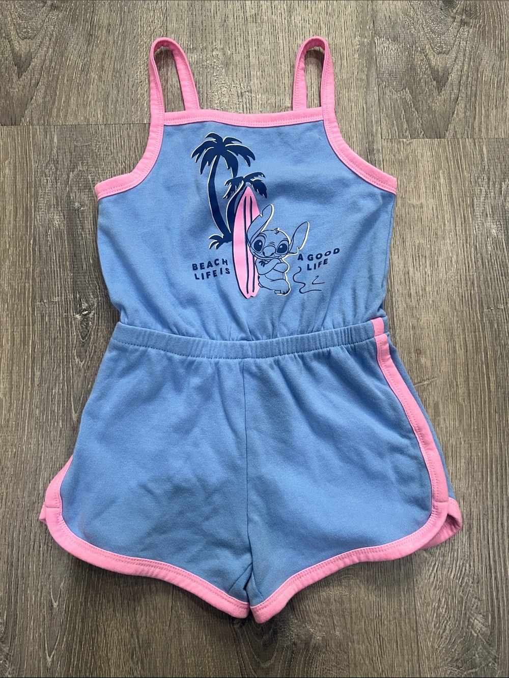 Girls Blue and Pink Beach Romper - Stitch Graphic